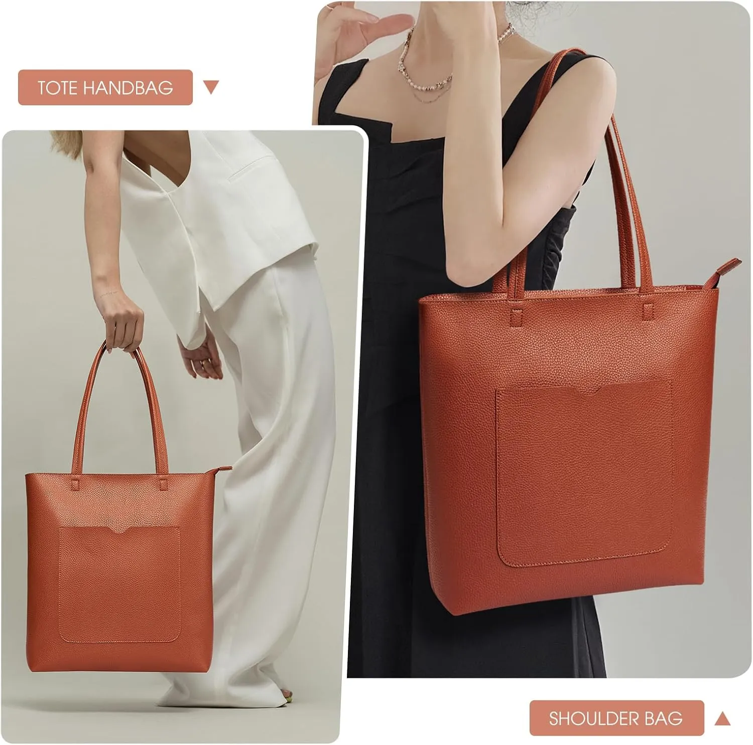 KALIDI Tote Bag Women Shoulder Bag Soft Vegan Leather Purse with Zipper Large Casual Handbags for 17'' Laptop Work Travel