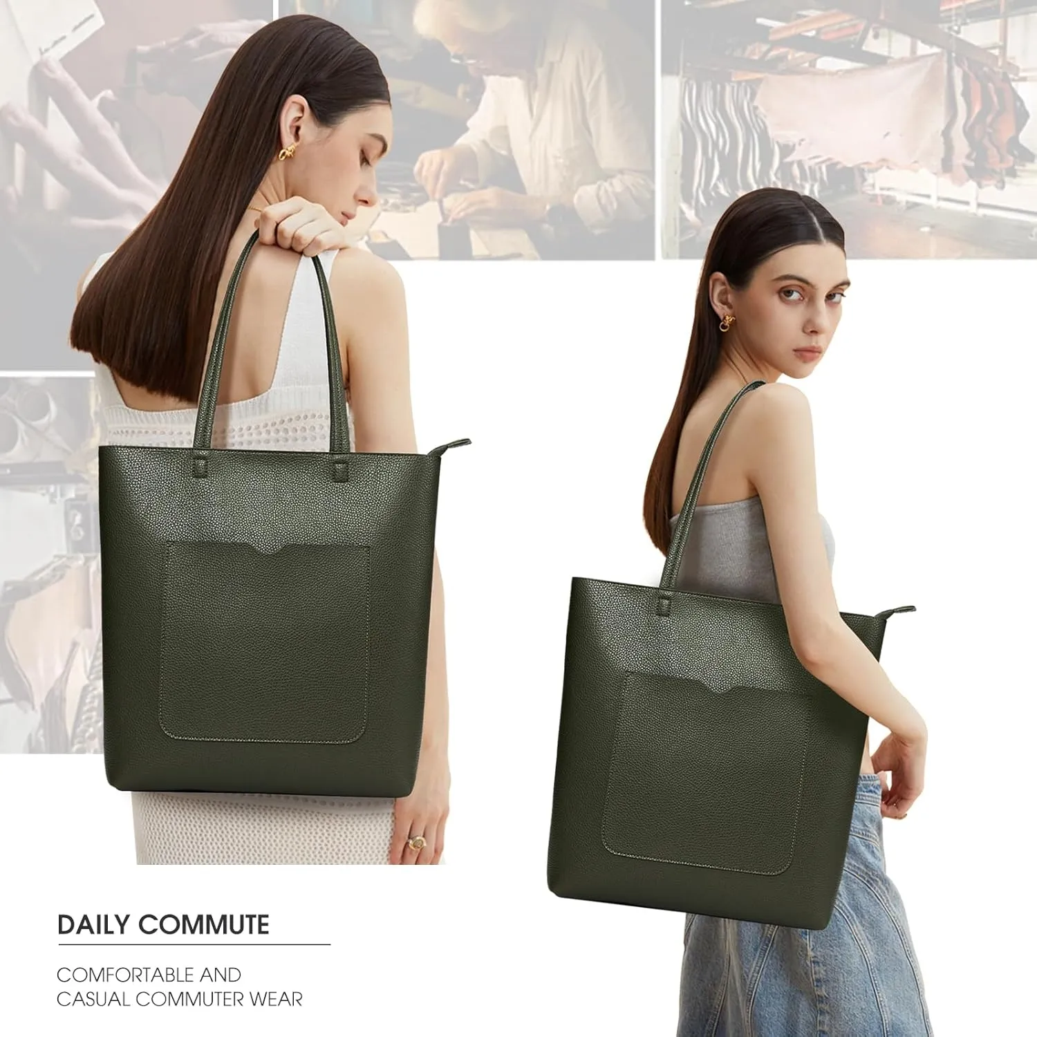 KALIDI Tote Bag Women Shoulder Bag Soft Vegan Leather Purse with Zipper Large Casual Handbags for 17'' Laptop Work Travel