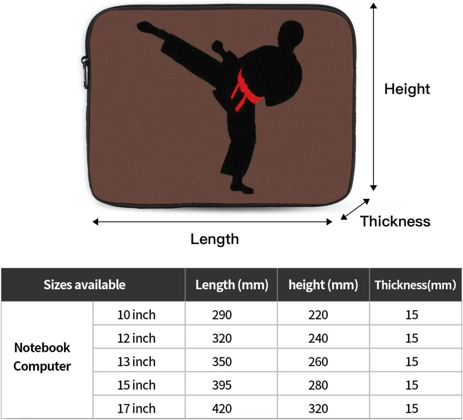 Karate Boy Vector Changeable Belt Color Print Laptop Case Stylish Water-Resistant Laptop Sleeve Carry Laptop Bag for Men Women