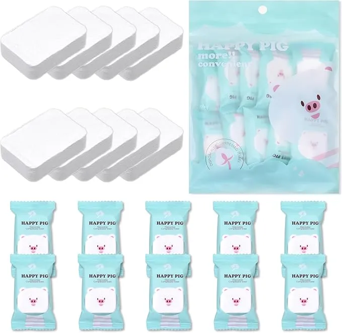 Kare & Kind 10 Pack Compressed Towels - Soft Cotton Tablet Washcloths for Travel, Sports, Camping, Home, Salon, Hotels - Chemical-Free Unscented Towels - Use for Face and Body