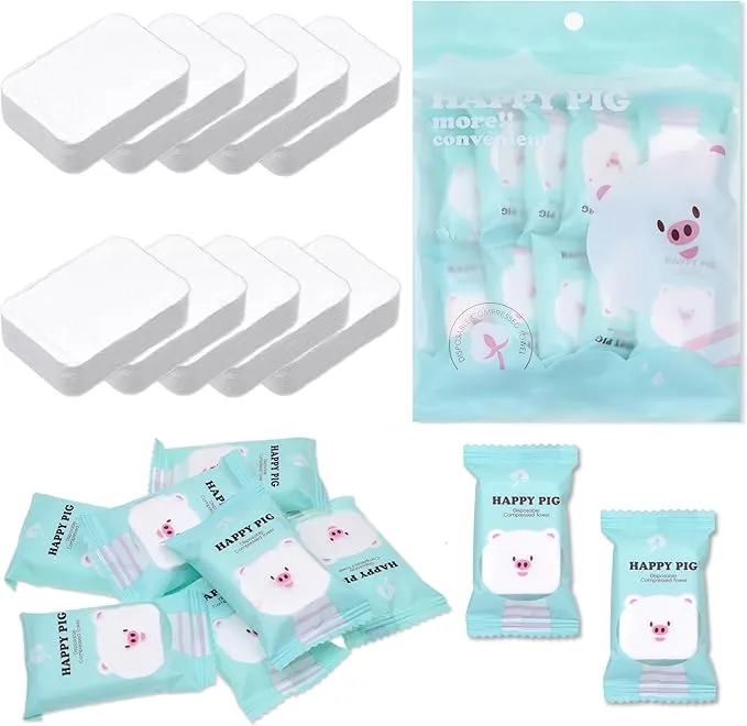 Kare & Kind 10 Pack Compressed Towels - Soft Cotton Tablet Washcloths for Travel, Sports, Camping, Home, Salon, Hotels - Chemical-Free Unscented Towels - Use for Face and Body