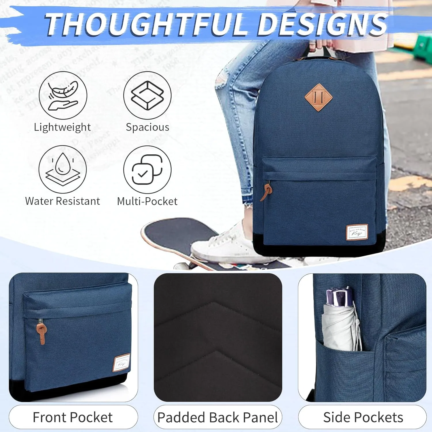 Kasqo School Backpack, Classic Lightweight 14-15.6 Inch Laptop Bookbag for Men Women Teens Girls Boys College
