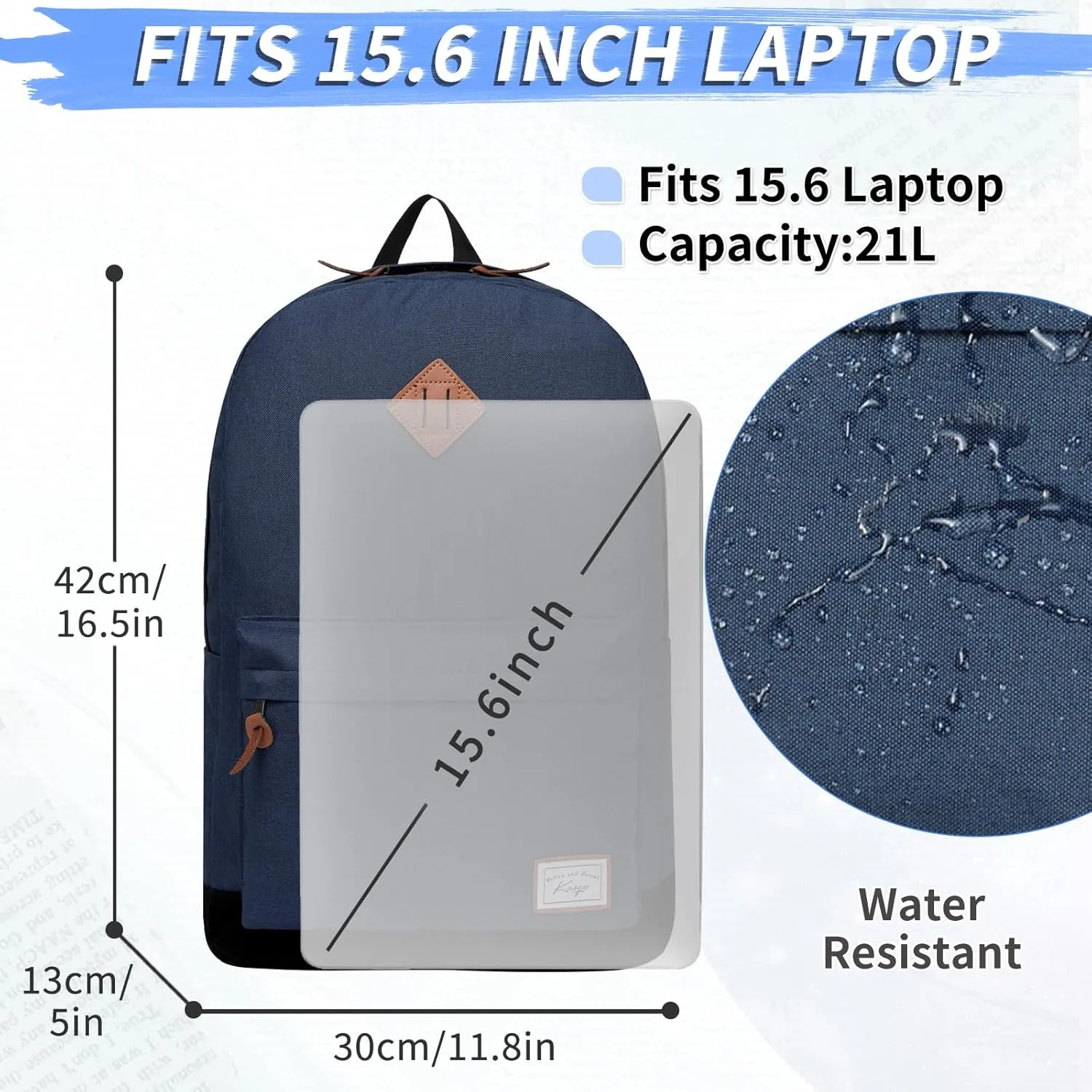 Kasqo School Backpack, Classic Lightweight 14-15.6 Inch Laptop Bookbag for Men Women Teens Girls Boys College