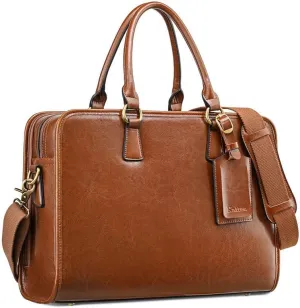 Kattee Genuine Leather Briefcase for Women, Large Capacity Laptop Bag with Luggage Tag