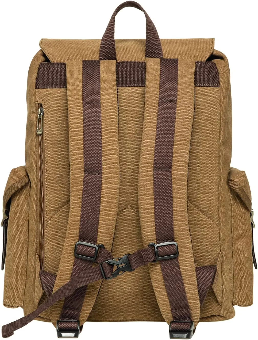 KAUKKO Vintage Casual polyster and Leather Rucksack Backpack(03-CANVAS KHAKI)