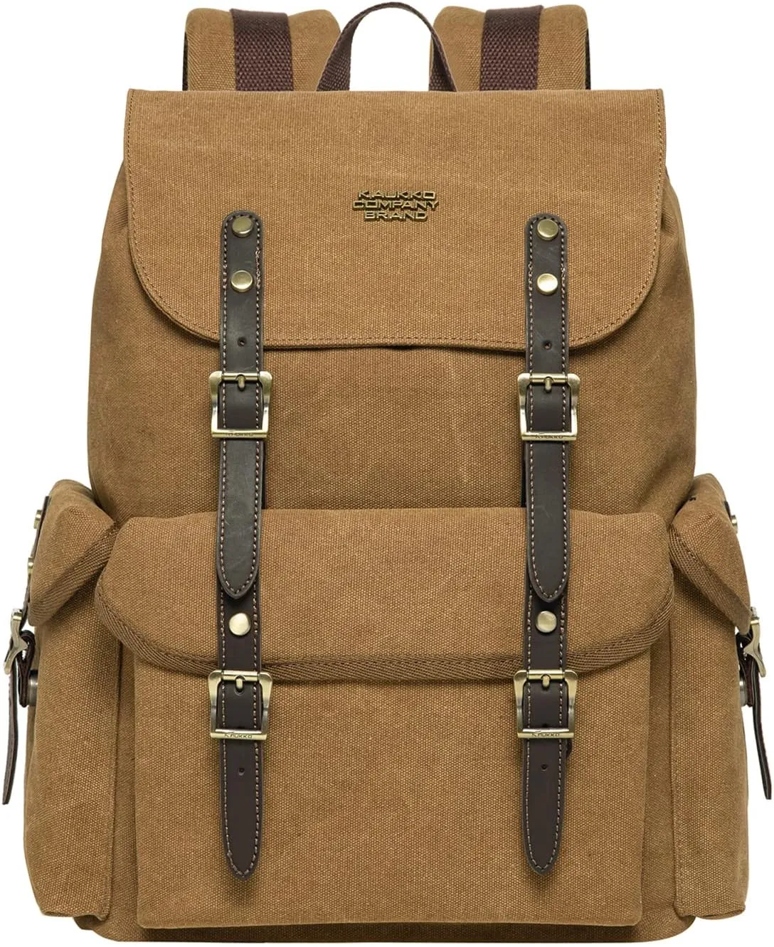 KAUKKO Vintage Casual polyster and Leather Rucksack Backpack(03-CANVAS KHAKI)