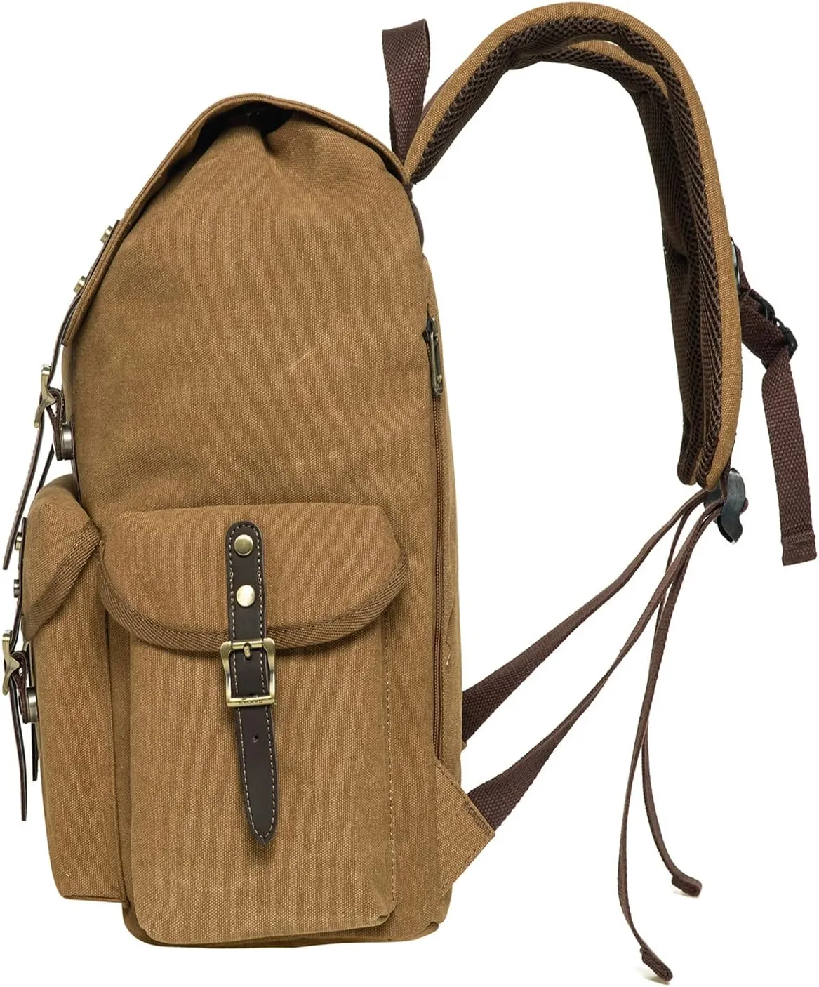 KAUKKO Vintage Casual polyster and Leather Rucksack Backpack(03-CANVAS KHAKI)