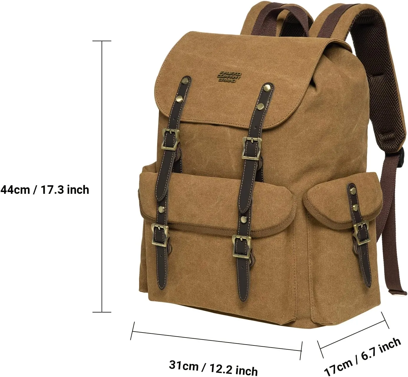 KAUKKO Vintage Casual polyster and Leather Rucksack Backpack(03-CANVAS KHAKI)