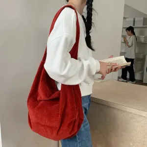 Kawaii Corduroy Shell Shoulder Bag 🎀✨ - Retro Japanese & Korean Style, Spacious & Chic! 👜🌈
