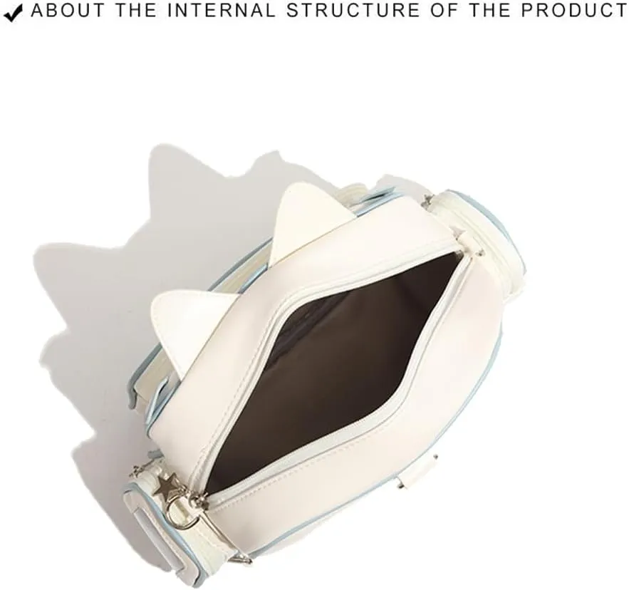 Kawaii Ita Bag,Cute Cat Pin Display Bag Women Backpacks PU Leather Tote Bag with Inserts Y2K Shoulder Crossbody Bag (BLUE AND WHITE)