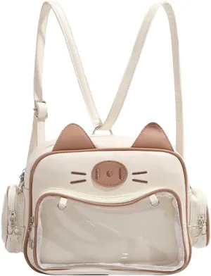 Kawaii Ita Bag,Cute Cat Pin Display Bag Women Backpacks PU Leather Tote Bag with Inserts Y2K Shoulder Crossbody Bag (BLUE AND WHITE)