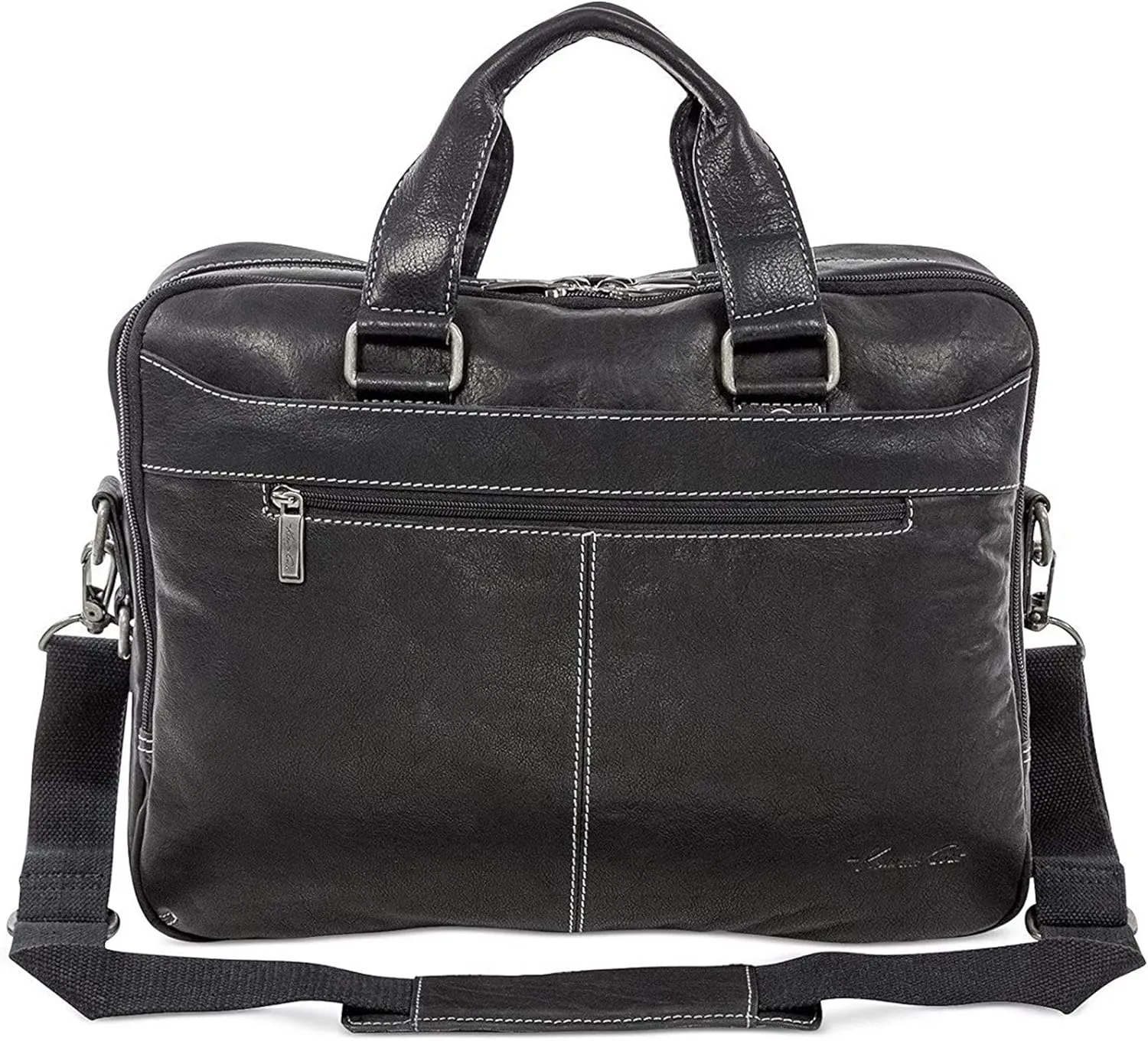 Kenneth Cole "Take The Op-Port-unity" Leather Double Gusset 15.6" Laptop Briefcase (Black)