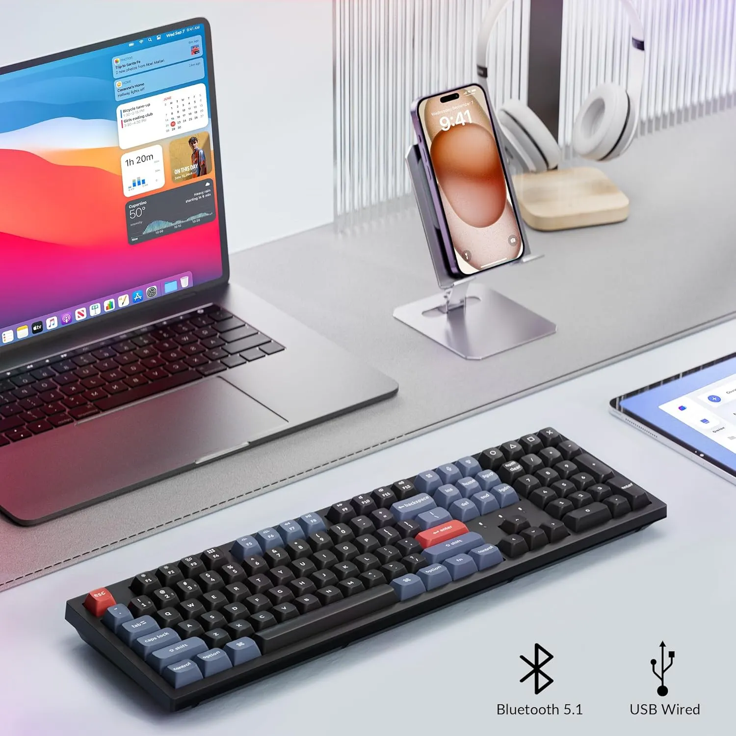 Keychron K10 Pro Wireless Custom Mechanical Keyboard, QMK Programmable Bluetooth 100% Layout with Silent Red Switch White Backlight Compatible with Mac Windows Linux