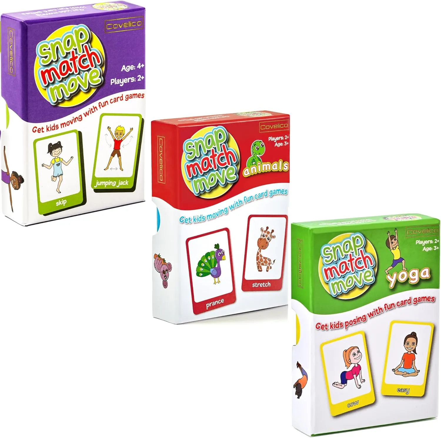 Kids Exercise Cards, Kids Yoga Cards and Animal Action Cards - Fun Kids Exercise Equipment and Kids Workout Equipment. Play Memory Matching Game, Snap and Go Fish with Active Movements
