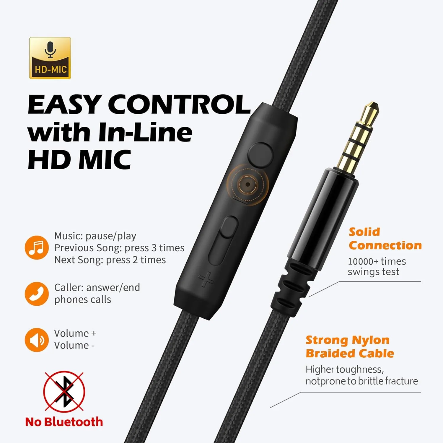Kids Headphones, Headphones Wired with Microphone and Volume Control Folding Stereo Corded On-Ear 3.5mm Headset for Boys Girl Cellphones Tablets Chromebook Laptop Computer (Black/Orange)
