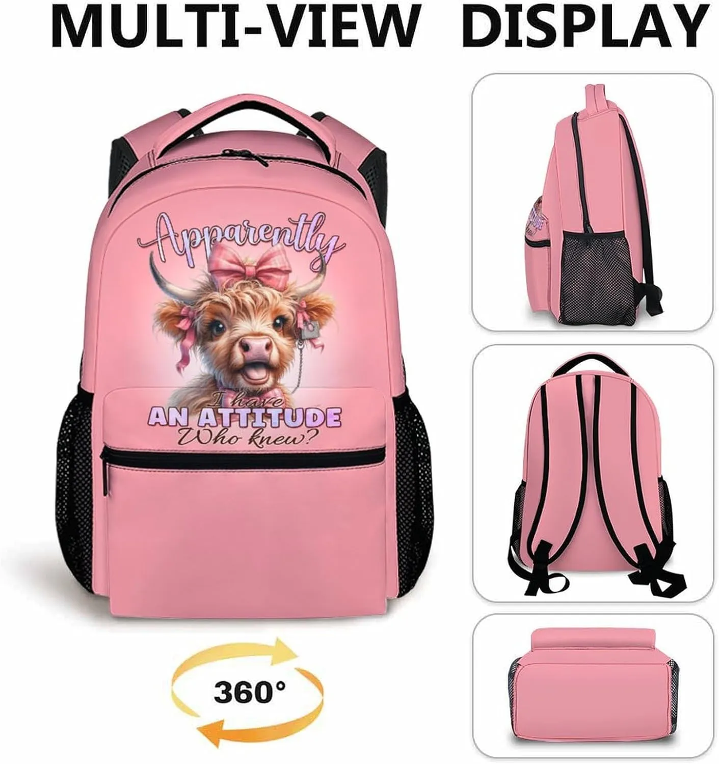 Kids School Backpacks, Funny Highland Cow Bookbag, 17 Inch Large Capacity Girls Boys Schoolbag for Gift, Casual Bookbag for Preschool Elementary Kindergarten School Travel