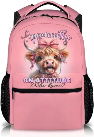 Kids School Backpacks, Funny Highland Cow Bookbag, 17 Inch Large Capacity Girls Boys Schoolbag for Gift, Casual Bookbag for Preschool Elementary Kindergarten School Travel