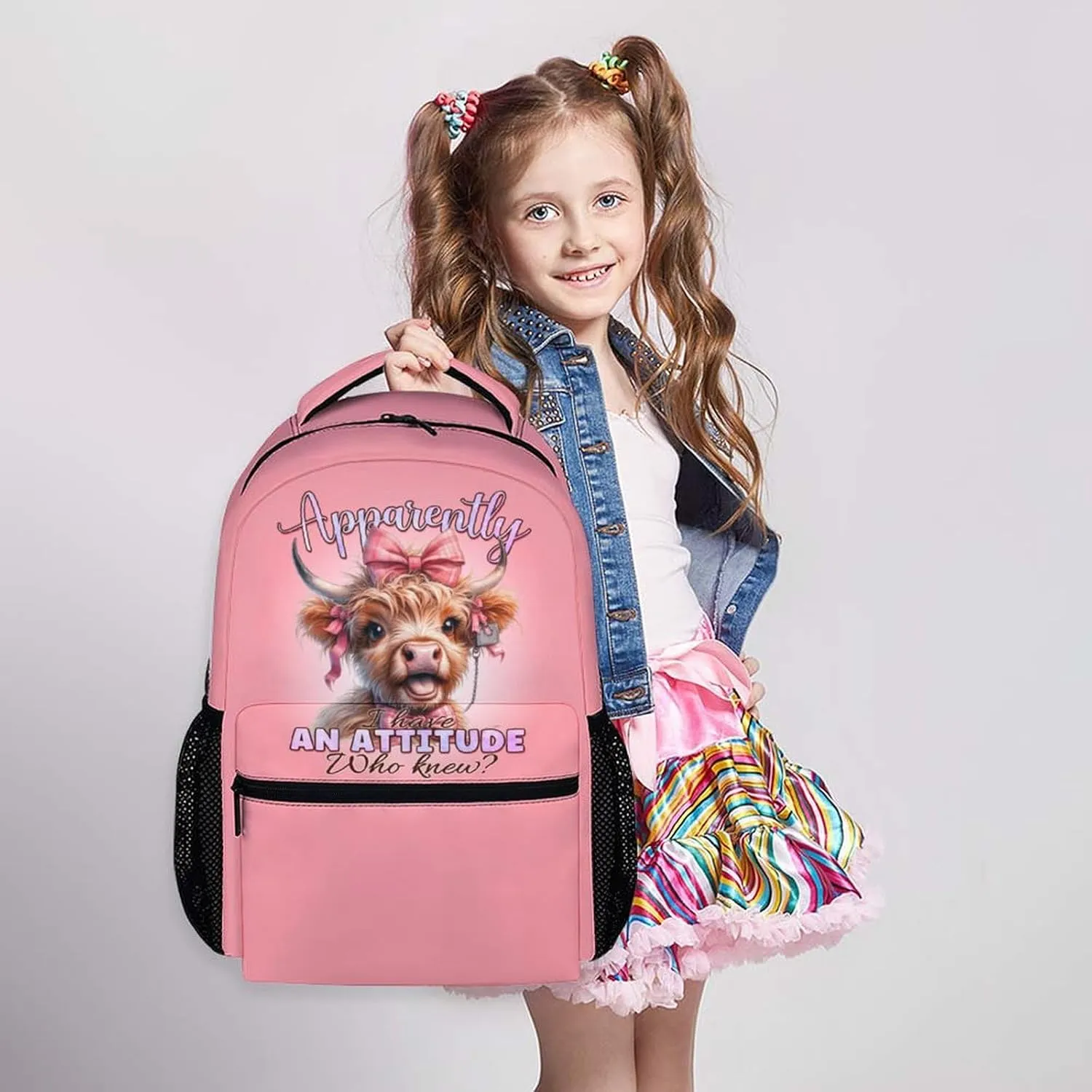 Kids School Backpacks, Funny Highland Cow Bookbag, 17 Inch Large Capacity Girls Boys Schoolbag for Gift, Casual Bookbag for Preschool Elementary Kindergarten School Travel