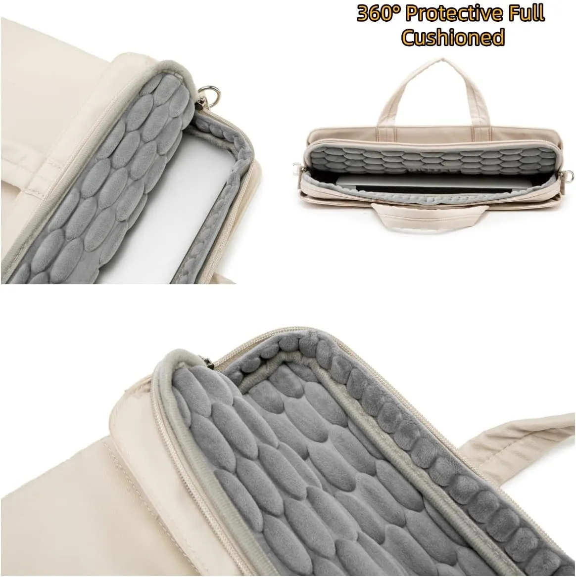 Kinmac 360° Protective Full Cushioned Muti-Compartments Laptop Shoulder Case Bag Briefcase For MacBook Pro 14 inch,MacBook Air 13 inch and 13 inch-14 inch HP,Lenovo,Dell,ASUS,Acer Laptop (Beige)