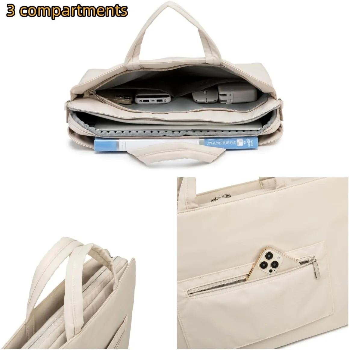 Kinmac 360° Protective Full Cushioned Muti-Compartments Laptop Shoulder Case Bag Briefcase For MacBook Pro 14 inch,MacBook Air 13 inch and 13 inch-14 inch HP,Lenovo,Dell,ASUS,Acer Laptop (Beige)