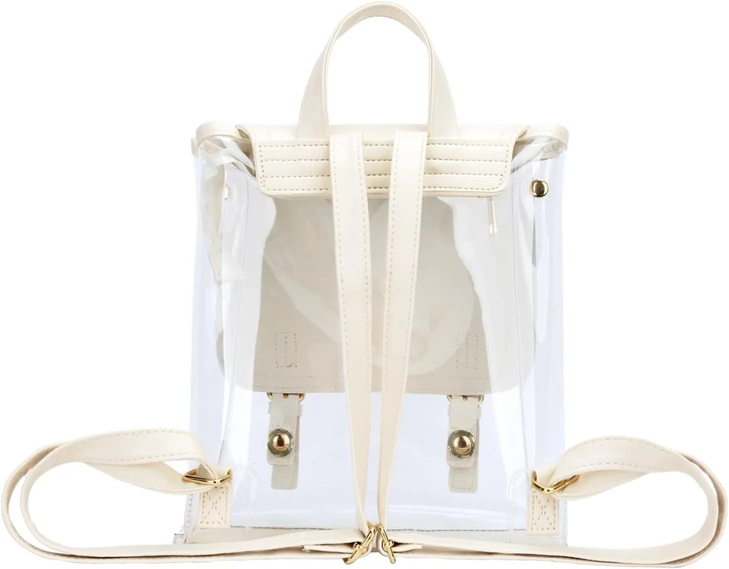 KKXIU Girls Clear Backpack Stadium Approved Transparent PVC Women Clear Bookbag with Leather for Sports Event, Concert (Cream White)