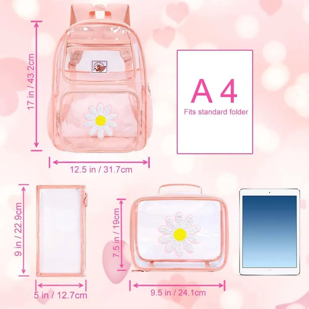 KLFVB Clear Backpack, Heavy Duty Transparent Bookbag, See Through Sequin Backpacks