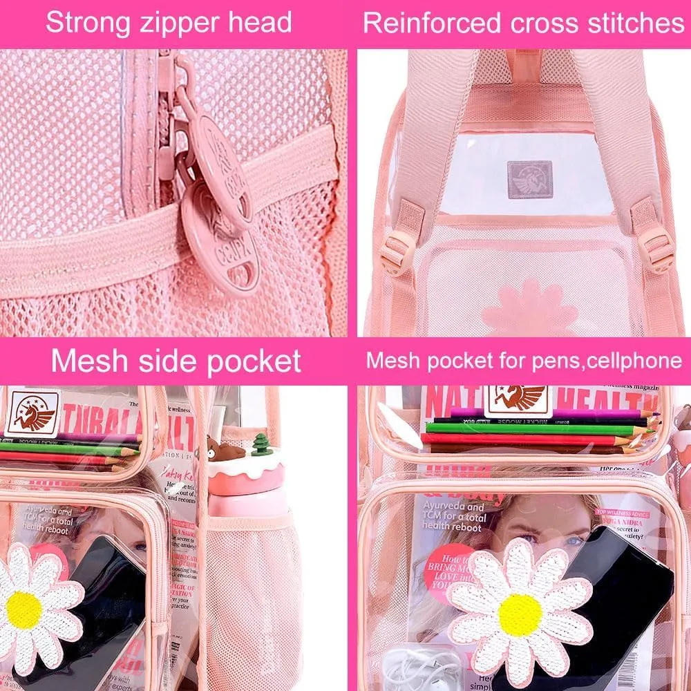 KLFVB Clear Backpack, Heavy Duty Transparent Bookbag, See Through Sequin Backpacks