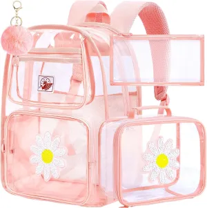 KLFVB Clear Backpack, Heavy Duty Transparent Bookbag, See Through Sequin Backpacks