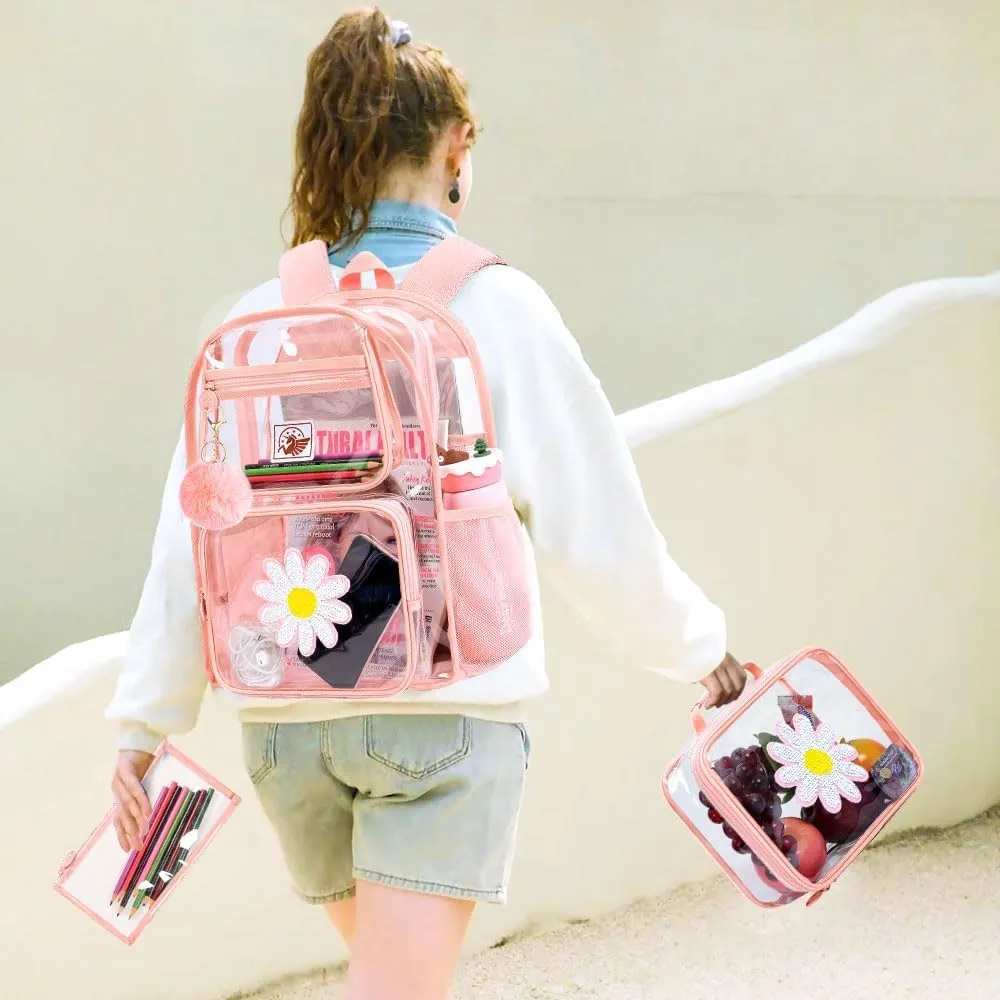 KLFVB Clear Backpack, Heavy Duty Transparent Bookbag, See Through Sequin Backpacks