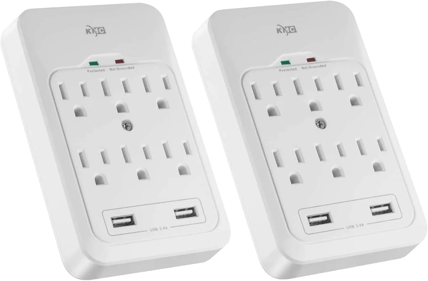 KMC 6-Outlet Surge Tap, 2 USB Ports (3.4A), 980 Joules Surge Protector, White (2 Pack)