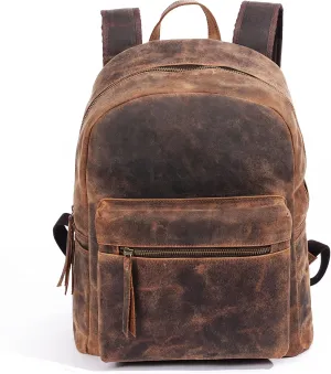 KomalC 15 Inch Leather backpack rucksack laptop bag for women & men travel hiking travel essential shoulder camping Premium buffalo bag