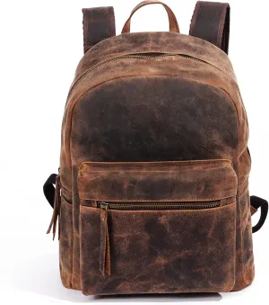 KomalC 17 inch Leather backpack rucksack laptop bag, travel hiking travel shoulder camping bag for women & men