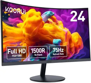 KOORUI 24 inch Curved Monitor, Full HD 1080P Curved Computer Monitor, 1500R Screen, HDMI VGA, Tilt Adjustment, LCD Display, Eye Care, Black 24N5CA