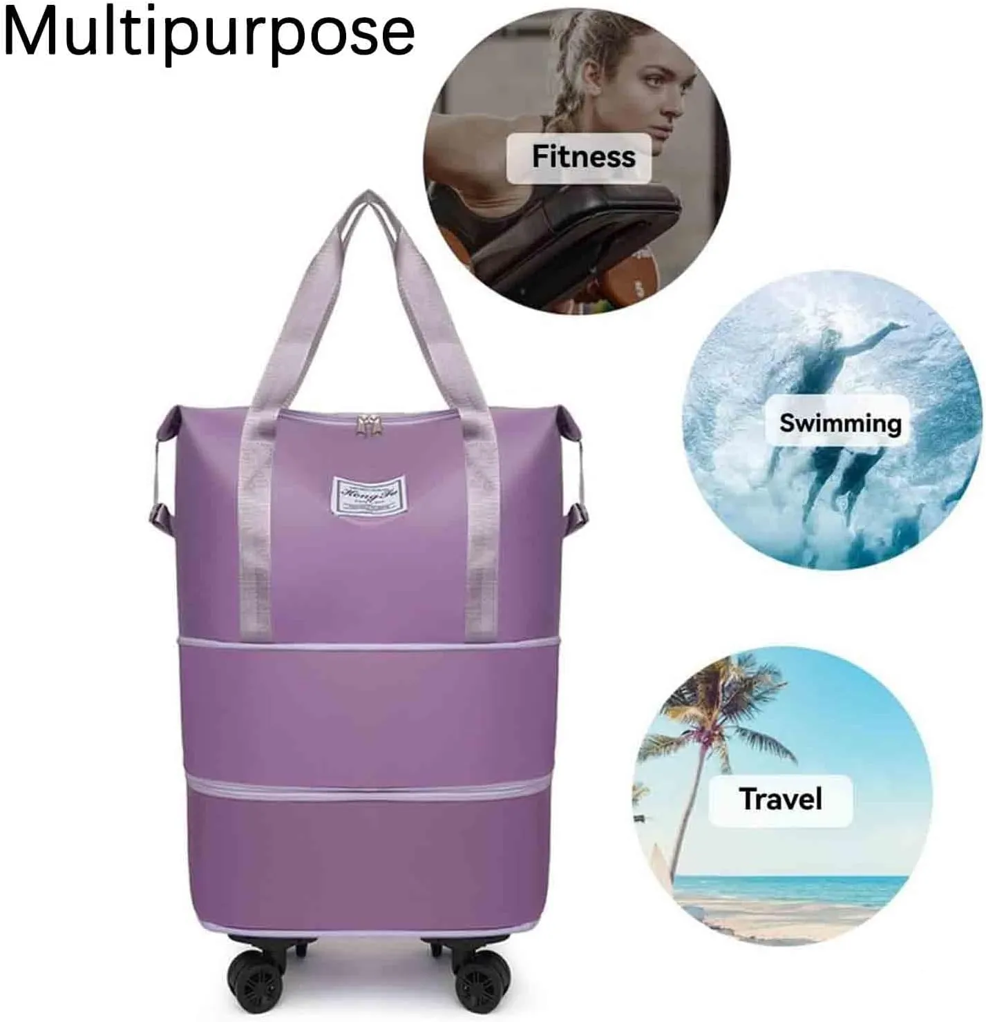 Kulken Travel Bag with Wheels, 2025 New Sparkhomez Large Capacity Travel Bag - Universal Wheel Removable Expandable (A, Purple)