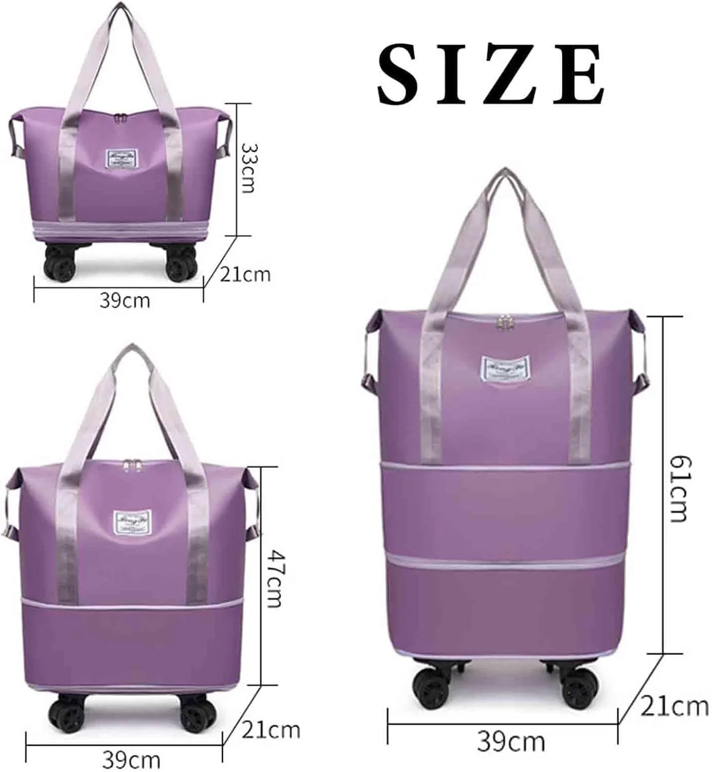Kulken Travel Bag with Wheels, 2025 New Sparkhomez Large Capacity Travel Bag - Universal Wheel Removable Expandable (A, Purple)