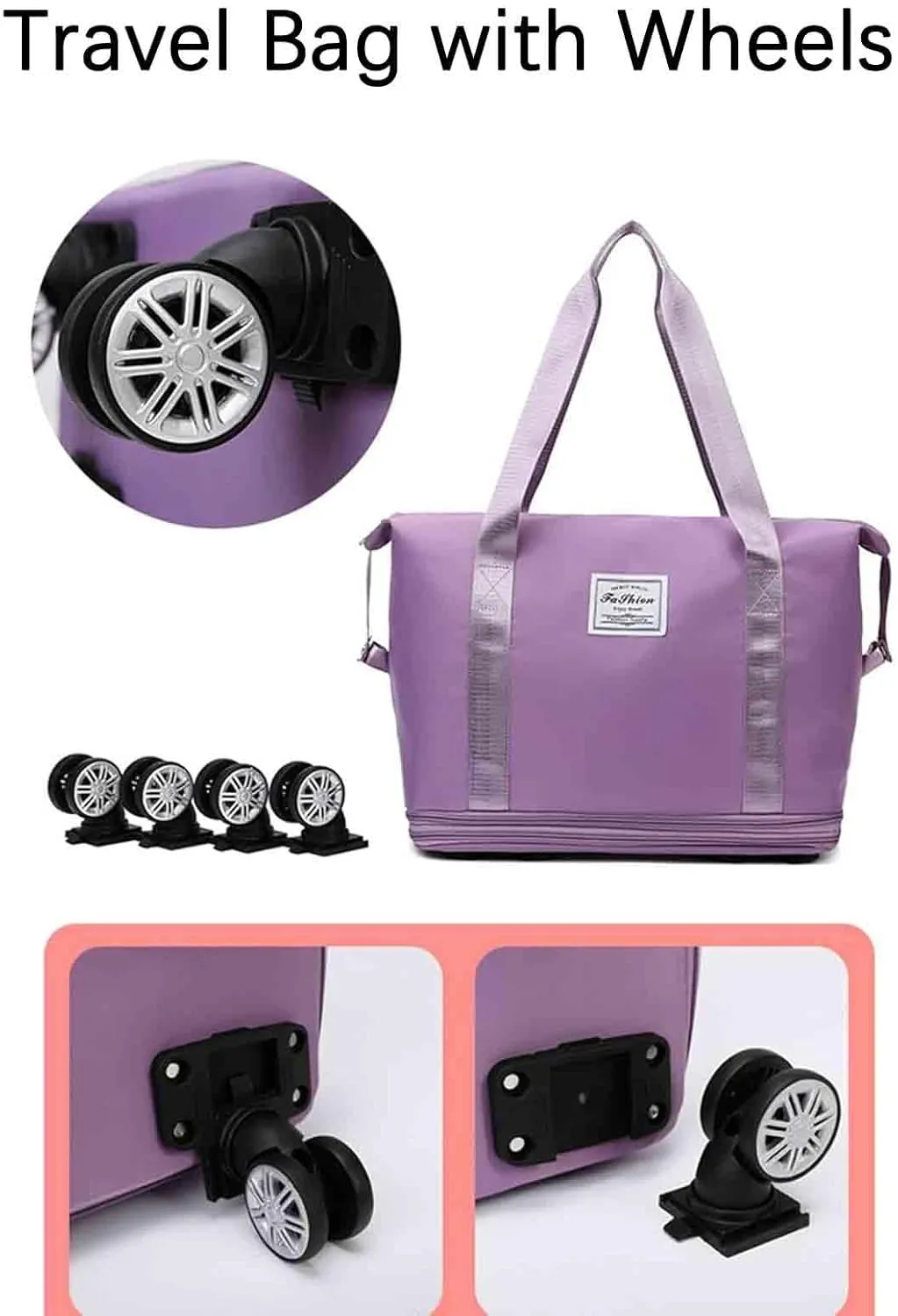 Kulken Travel Bag with Wheels, 2025 New Sparkhomez Large Capacity Travel Bag - Universal Wheel Removable Expandable (A, Purple)