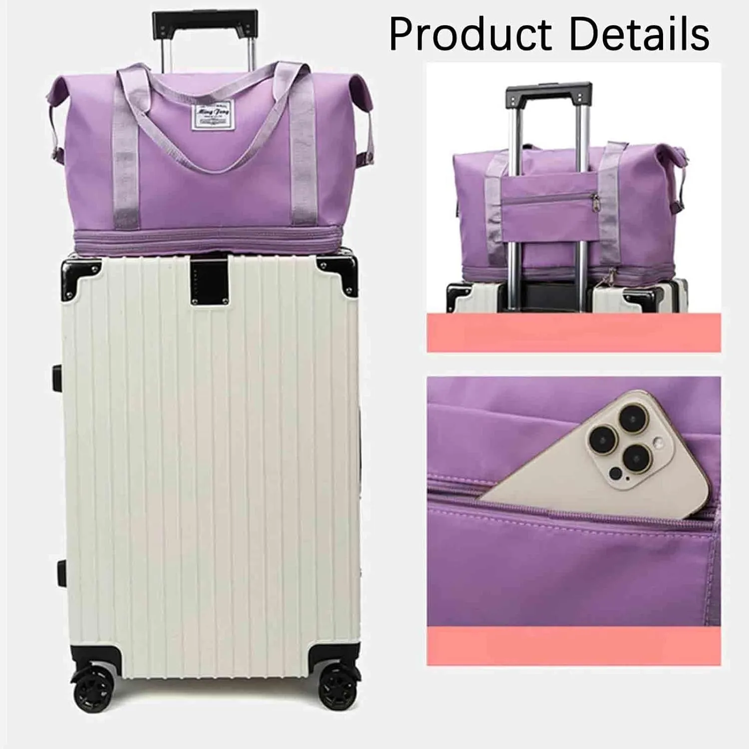 Kulken Travel Bag with Wheels, 2025 New Sparkhomez Large Capacity Travel Bag - Universal Wheel Removable Expandable (A, Purple)