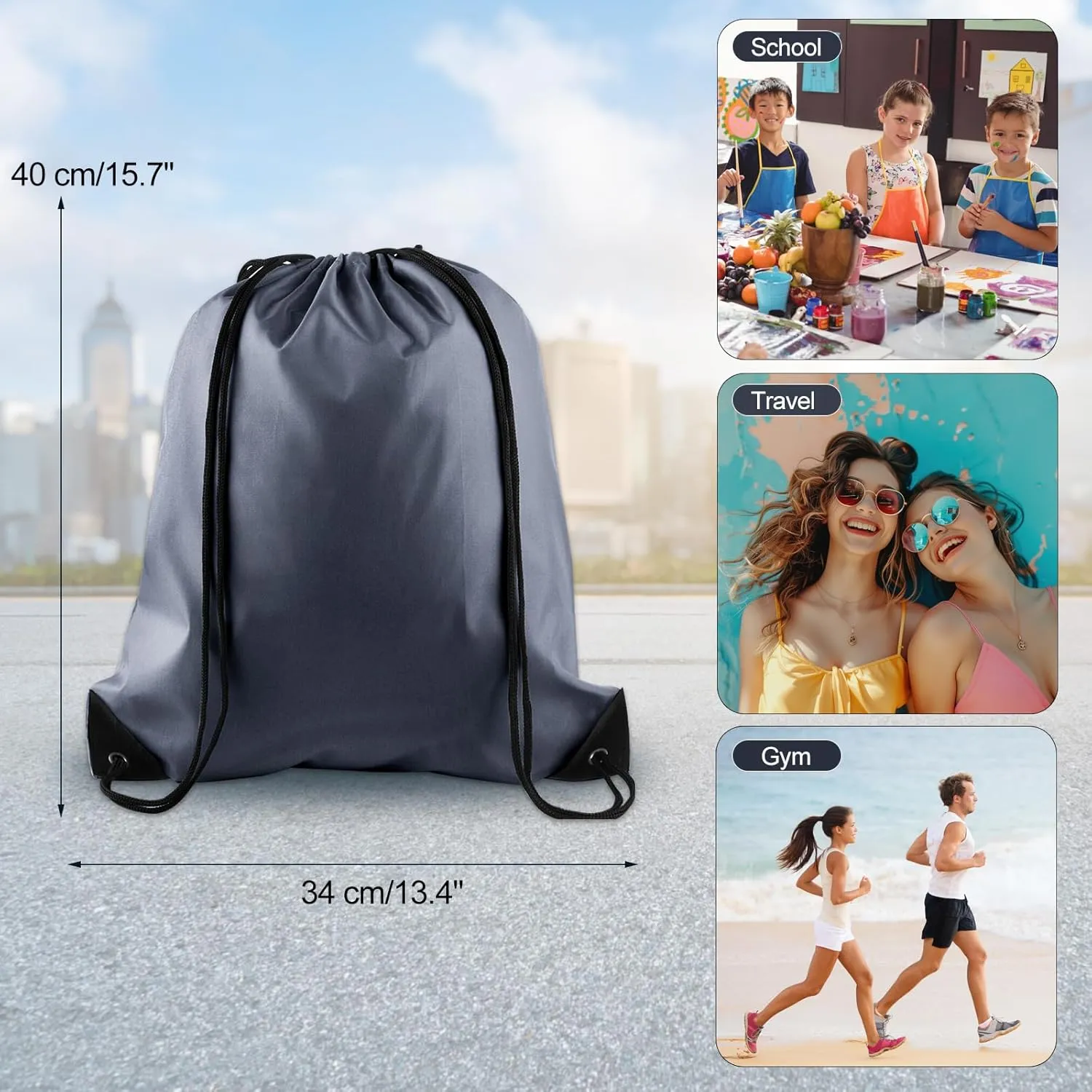 KUUQA 25Pcs Gray Drawstring Bags - String Backpacks for Gym, Sport, Traveling