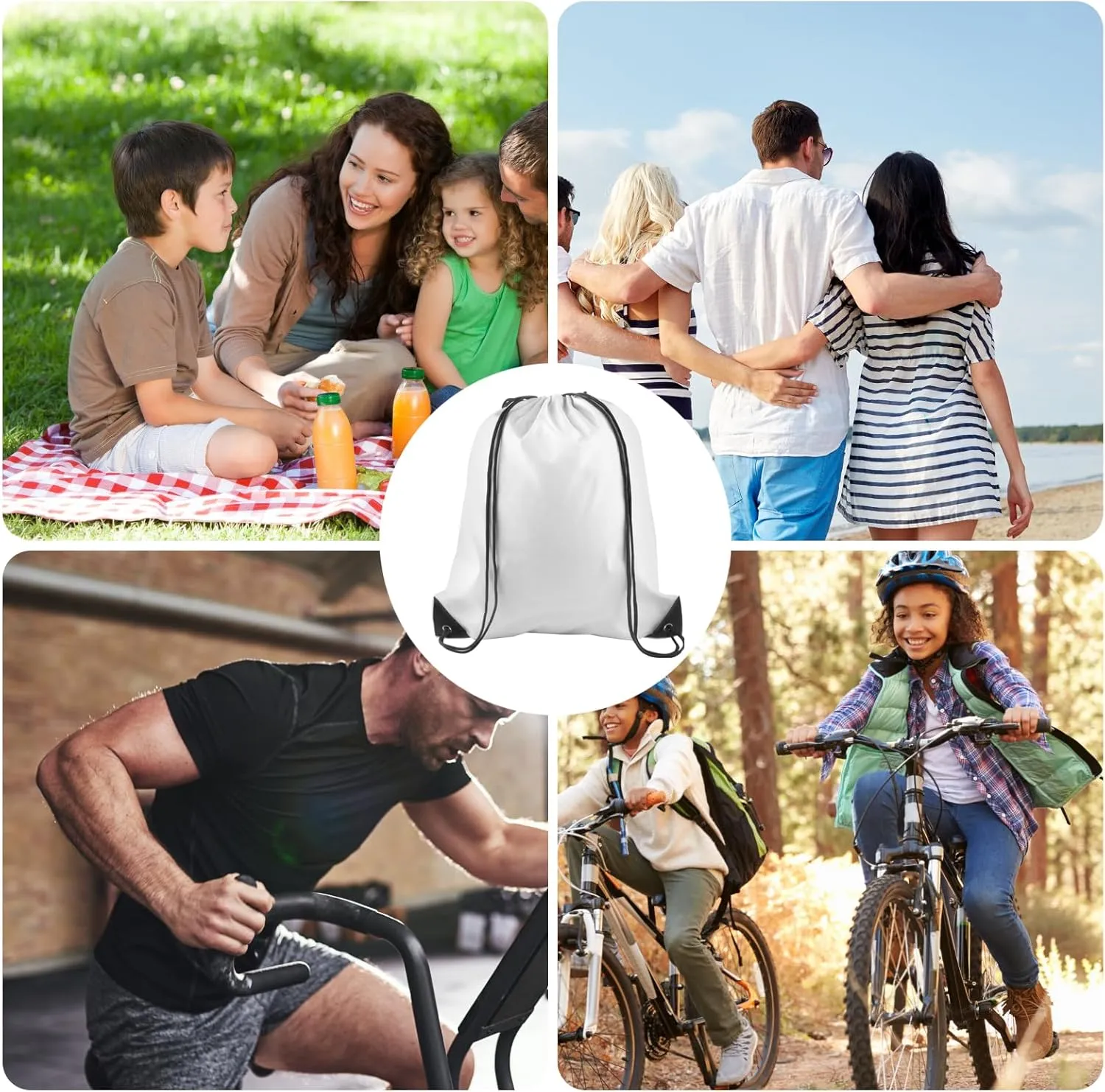 KUUQA 25Pcs White Drawstring Bags - Bulk Sport Gym Travel Backpacks
