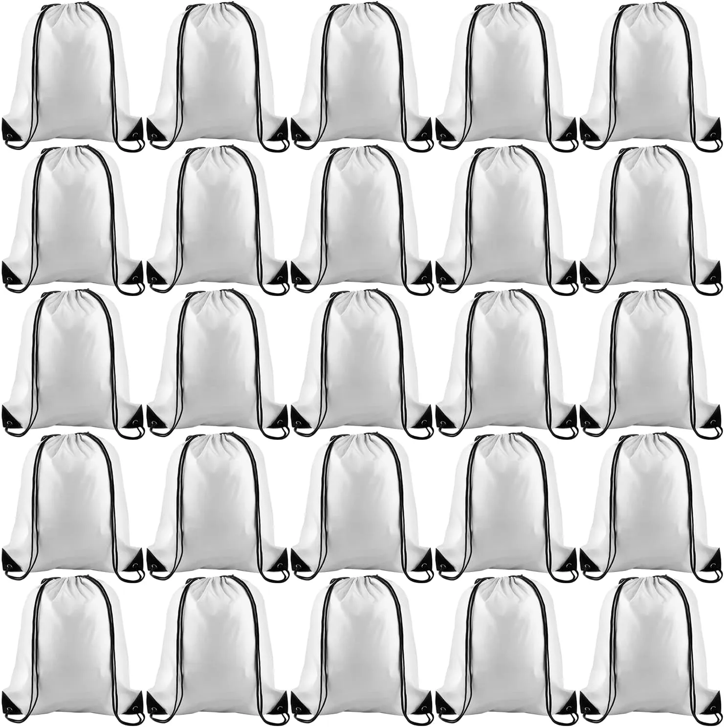 KUUQA 25Pcs White Drawstring Bags - Bulk Sport Gym Travel Backpacks