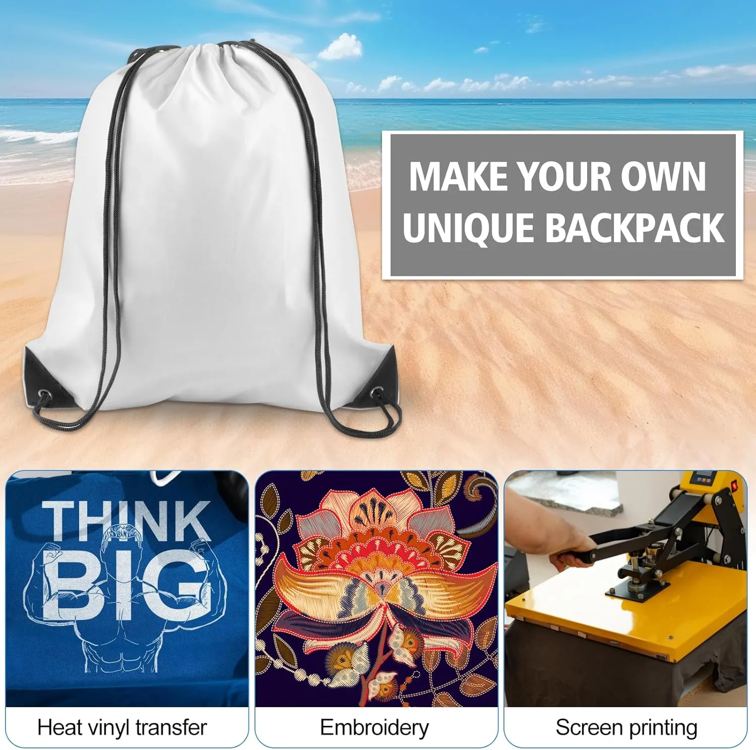 KUUQA 25Pcs White Drawstring Bags - Bulk Sport Gym Travel Backpacks