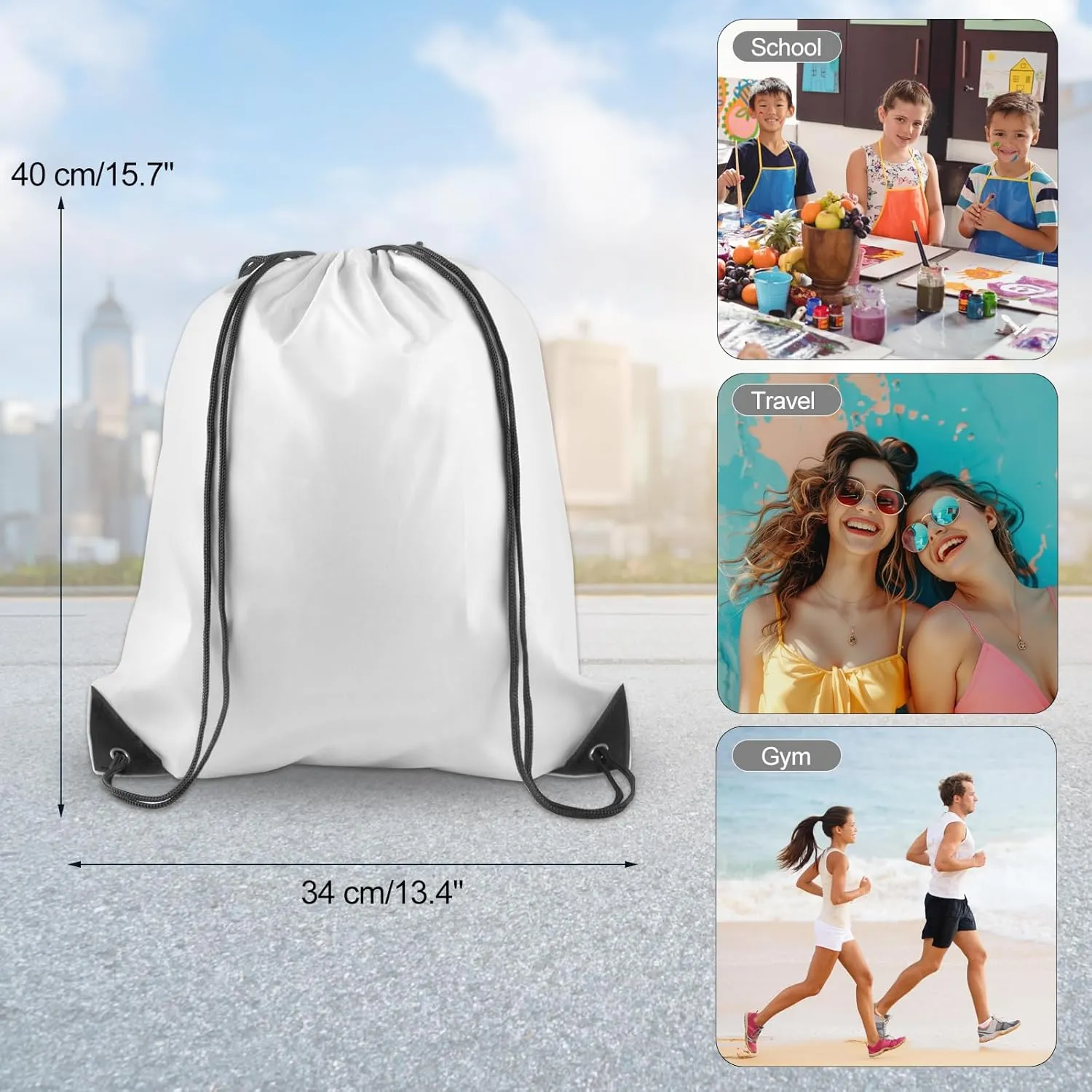 KUUQA 25Pcs White Drawstring Bags - Bulk Sport Gym Travel Backpacks