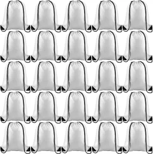 KUUQA 25Pcs White Drawstring Bags - Bulk Sport Gym Travel Backpacks