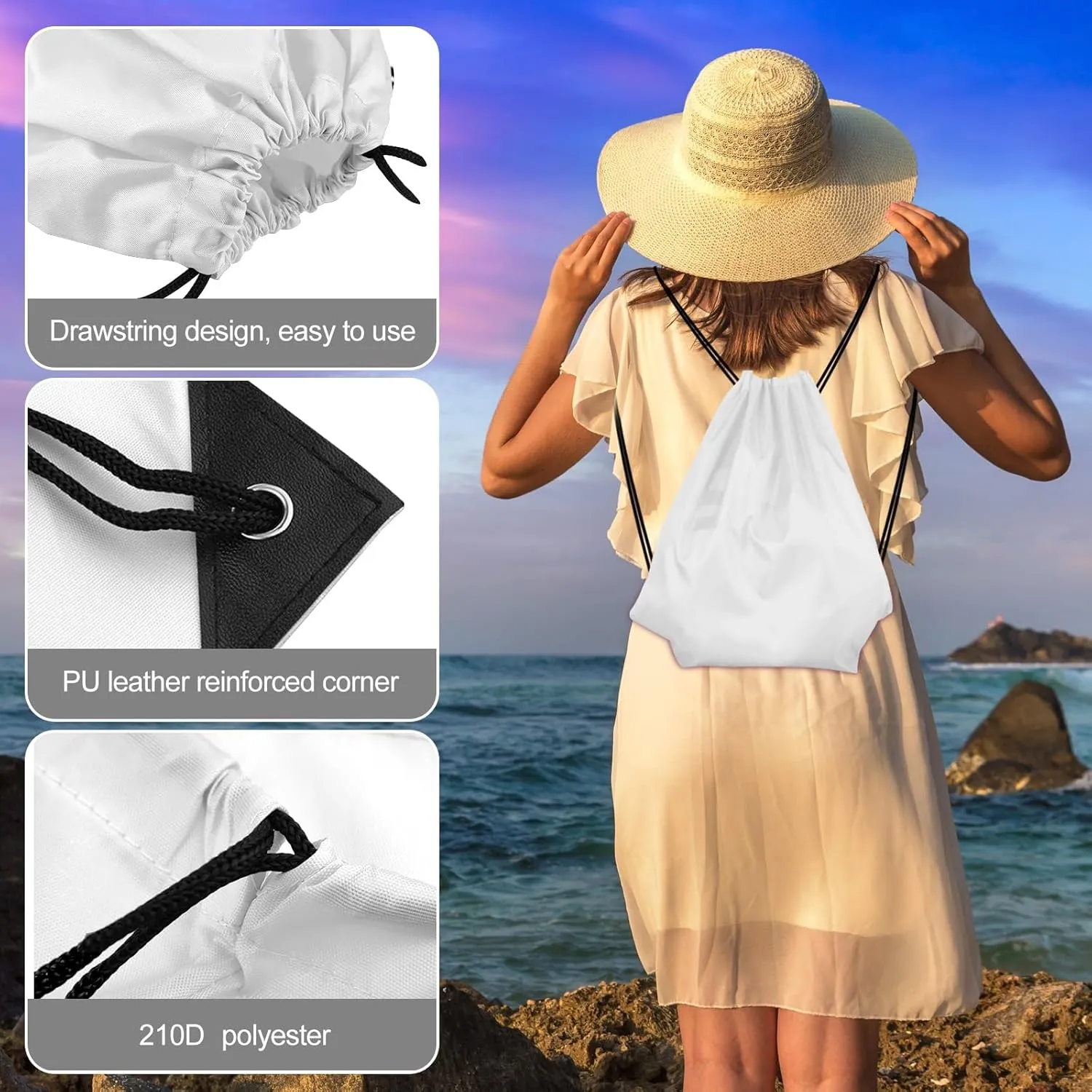 KUUQA 25Pcs White Drawstring Bags - Bulk Sport Gym Travel Backpacks