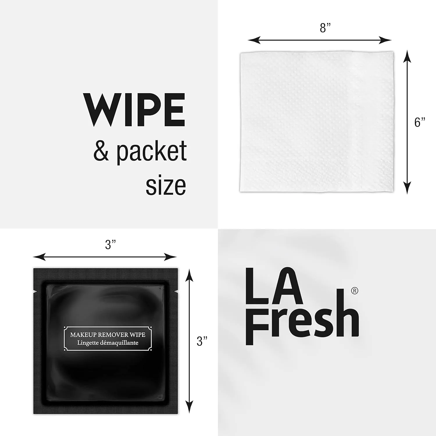 La Fresh Hotel Premium Paraben-Free Makeup Remover Wipes - Black, Light Flora Scent 8x6" Wet Wipes - 50 Wipes, Travel Essentials