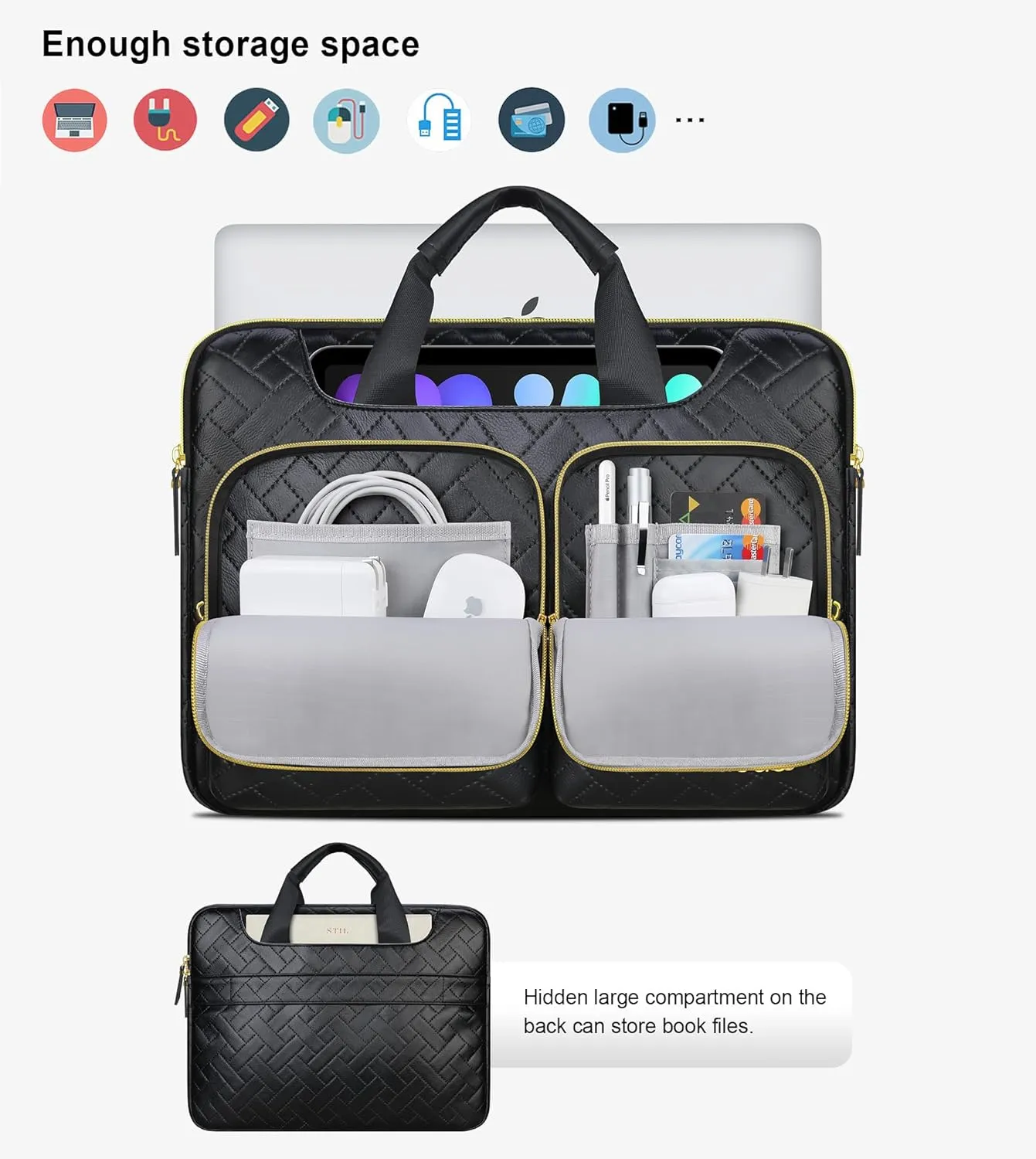 Lacdo 360° Protective Laptop Shoulder Bag, 16 inch Laptop Bag for 16 inch New MacBook Pro M4/M3/M2 /M1 Pro Max A3403 A3186 A2991 A2780 A2485 2024-2019, 15" Surface Laptop 7th Copilot PC, Elegant Black