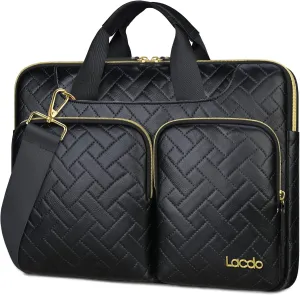 Lacdo 360° Protective Laptop Shoulder Bag, 16 inch Laptop Bag for 16 inch New MacBook Pro M4/M3/M2 /M1 Pro Max A3403 A3186 A2991 A2780 A2485 2024-2019, 15" Surface Laptop 7th Copilot PC, Elegant Black