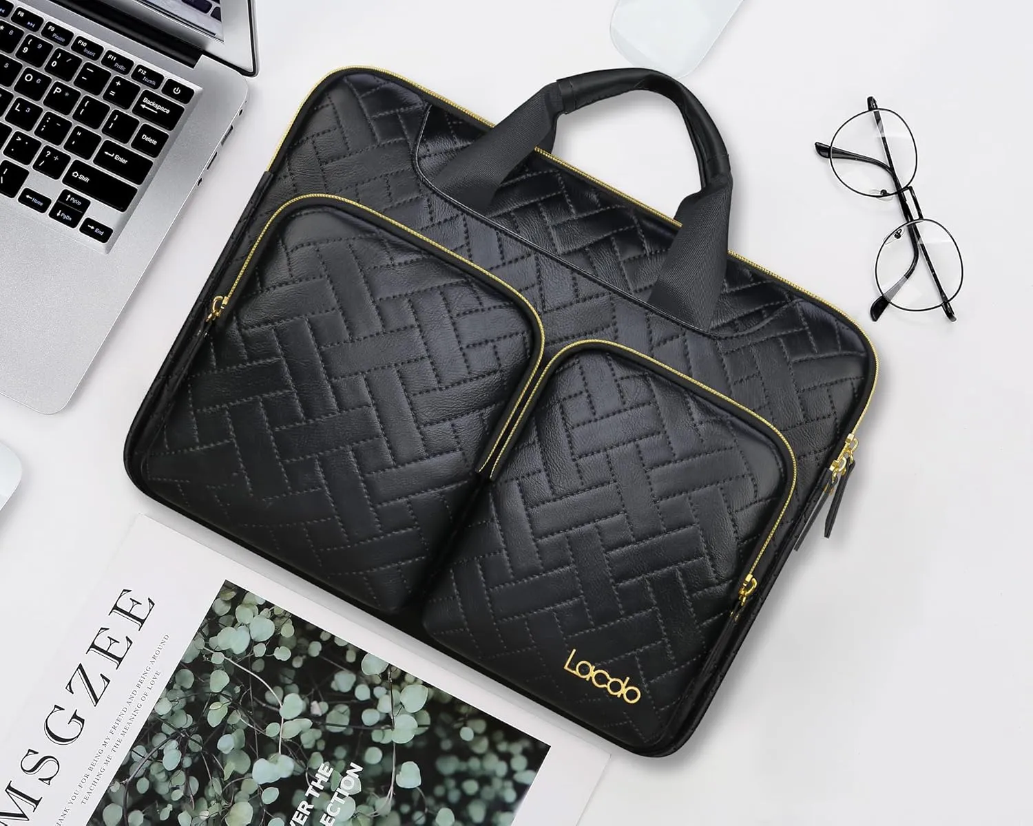 Lacdo 360° Protective Laptop Shoulder Bag, 16 inch Laptop Bag for 16 inch New MacBook Pro M4/M3/M2 /M1 Pro Max A3403 A3186 A2991 A2780 A2485 2024-2019, 15" Surface Laptop 7th Copilot PC, Elegant Black