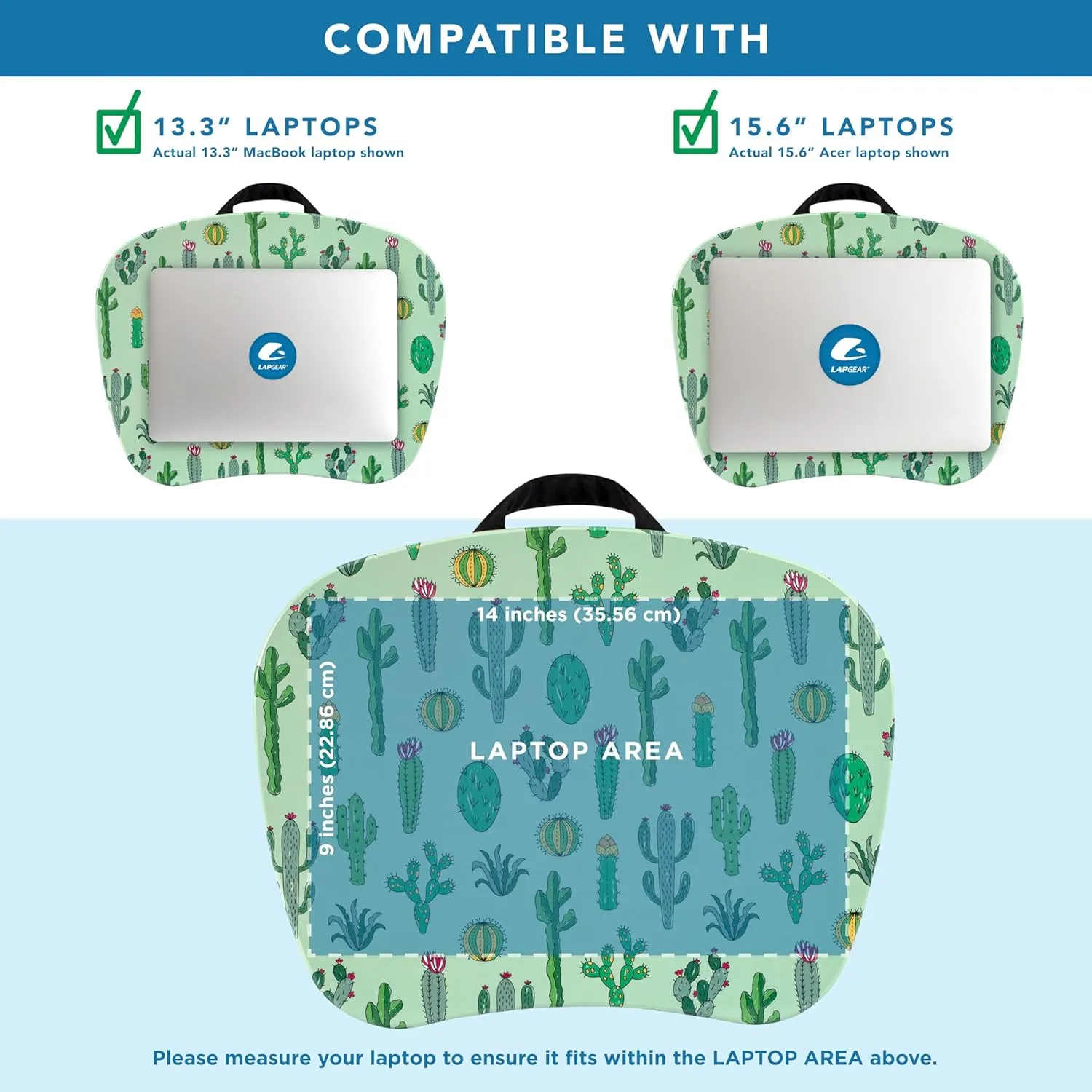 LAPGEAR MyStyle Portable Lap Desk with Cushion - Cactus - Fits up to 15.6 Inch Laptops - Style No. 45373