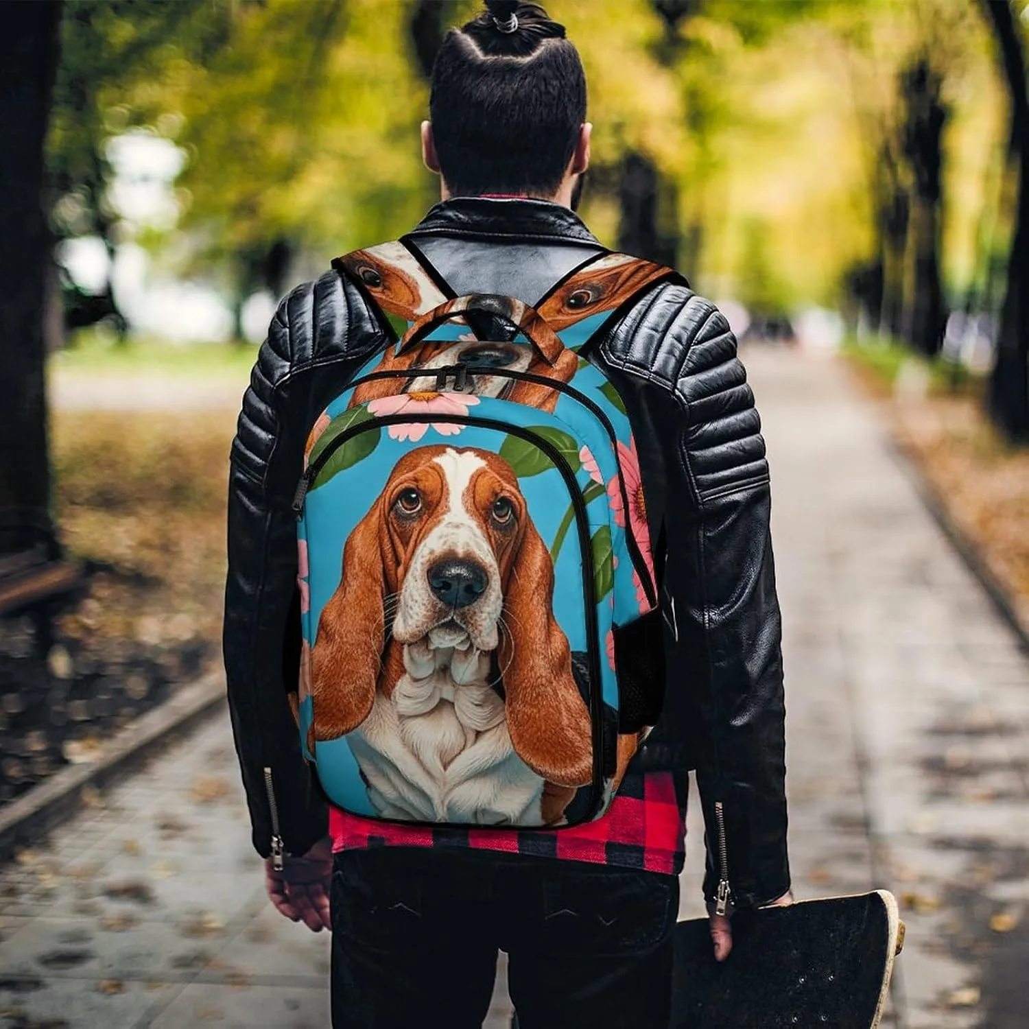 Laptop Backpack for Men Women Daypack Sweet Basset Hound Florals Computer Bag Travel Backpacks Laptop Bag